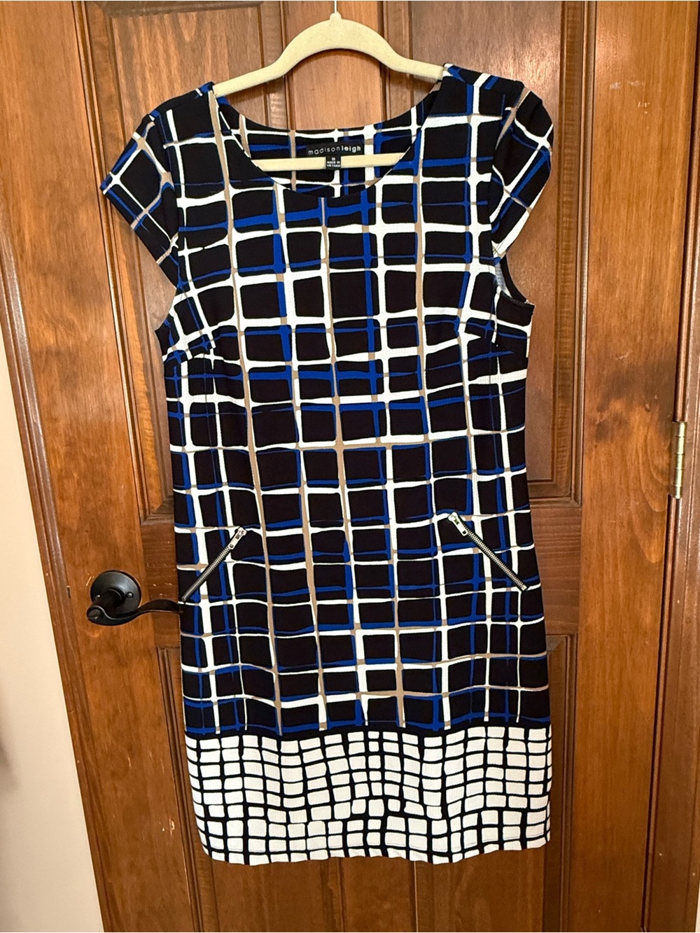 madison leigh Blue, Black & White Grid Sheath Dress